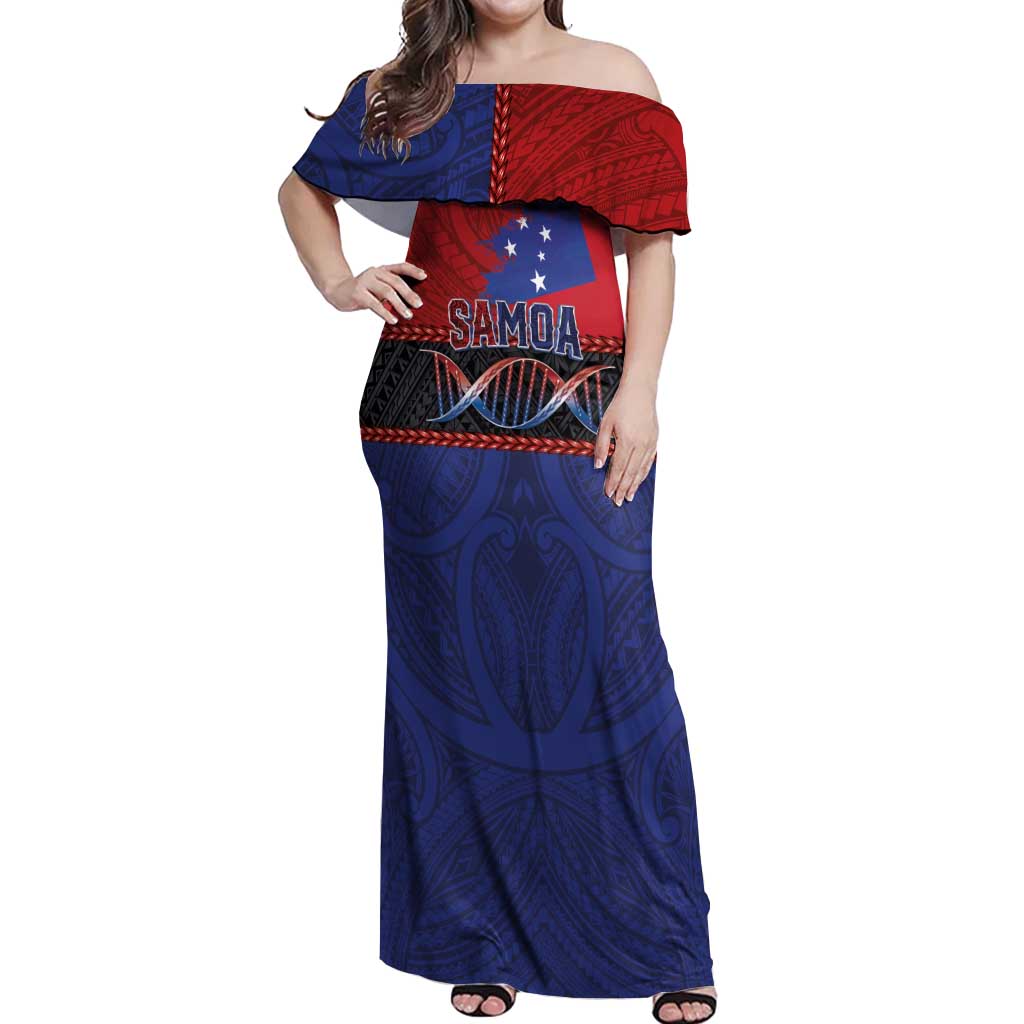 Personalised Samoan DNA-Proud of Samoa Off Shoulder Maxi Dress Polynesian Patterns - Polynesian Pride