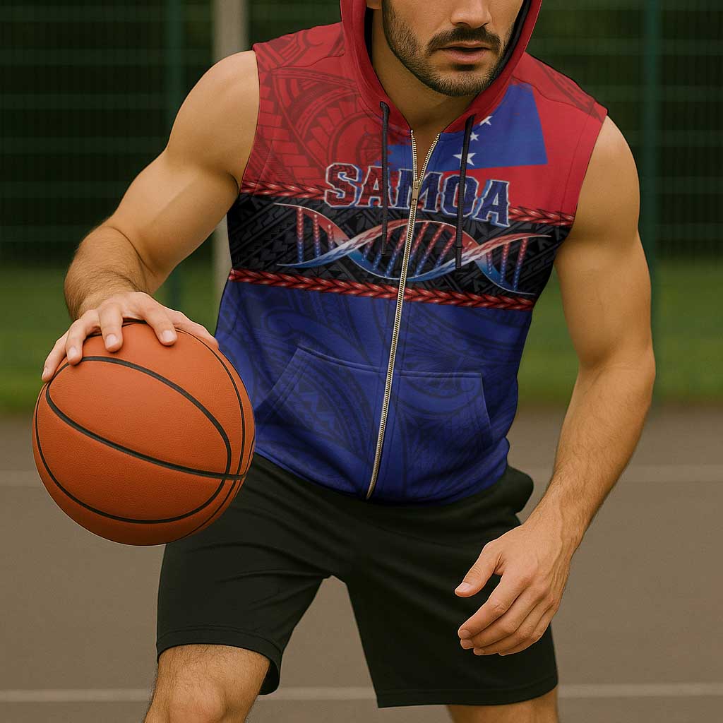 Personalised Samoan DNA-Proud of Samoa Sleeveless Zip Hoodie Polynesian Patterns - Polynesian Pride