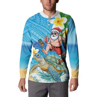 Polynesian Merry Christmas Button Sweatshirt Funny Santa with Sea Turtle Beach Plumeria - Polynesian Pride