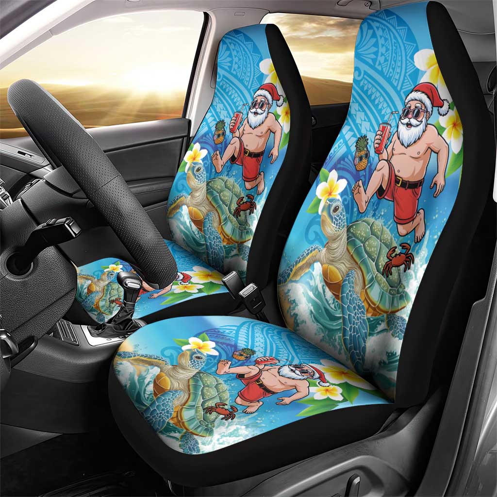 Polynesian Merry Christmas Car Seat Cover Funny Santa with Sea Turtle Beach Plumeria - Polynesian Pride
