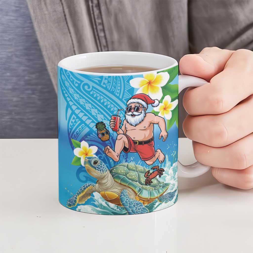 Polynesian Merry Christmas Ceramic Mug Funny Santa with Sea Turtle Beach Plumeria - Polynesian Pride