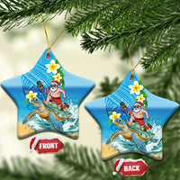 Polynesian Merry Christmas Ceramic Ornament Funny Santa with Sea Turtle on Beach and Plumeria - Polynesian Pride