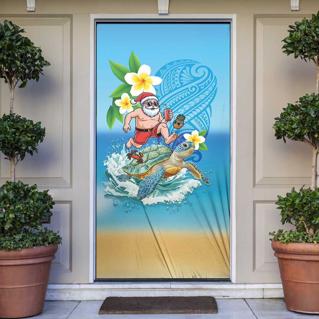 Polynesian Merry Christmas Door Cover Funny Santa with Sea Turtle Beach Plumeria - Polynesian Pride