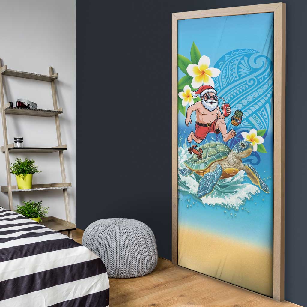 Polynesian Merry Christmas Door Cover Funny Santa with Sea Turtle Beach Plumeria - Polynesian Pride