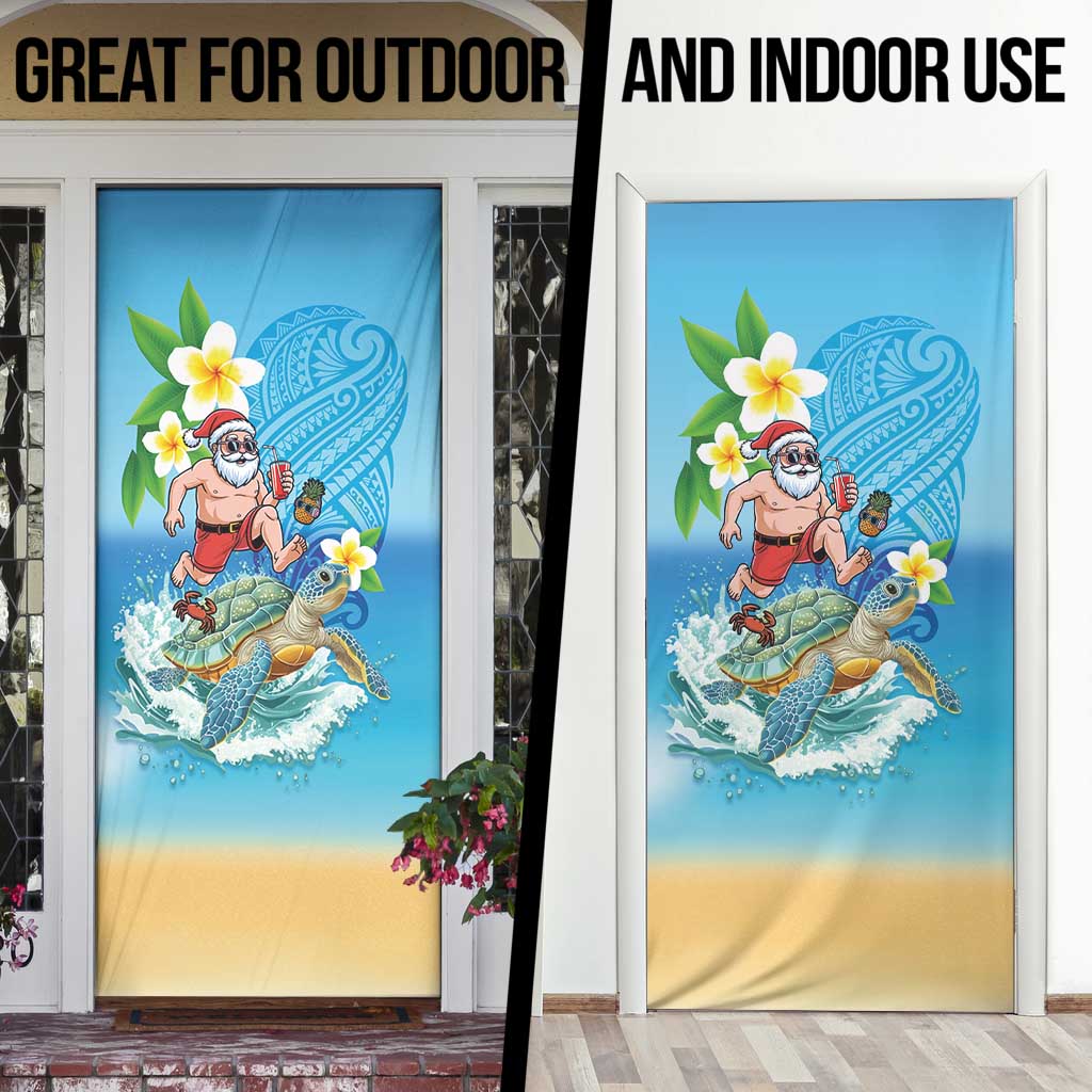 Polynesian Merry Christmas Door Cover Funny Santa with Sea Turtle Beach Plumeria - Polynesian Pride