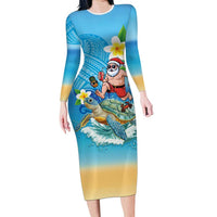 Polynesian Merry Christmas Family Matching Long Sleeve Bodycon Dress and Hawaiian Shirt Funny Santa with Sea Turtle Beach Plumeria - Polynesian Pride