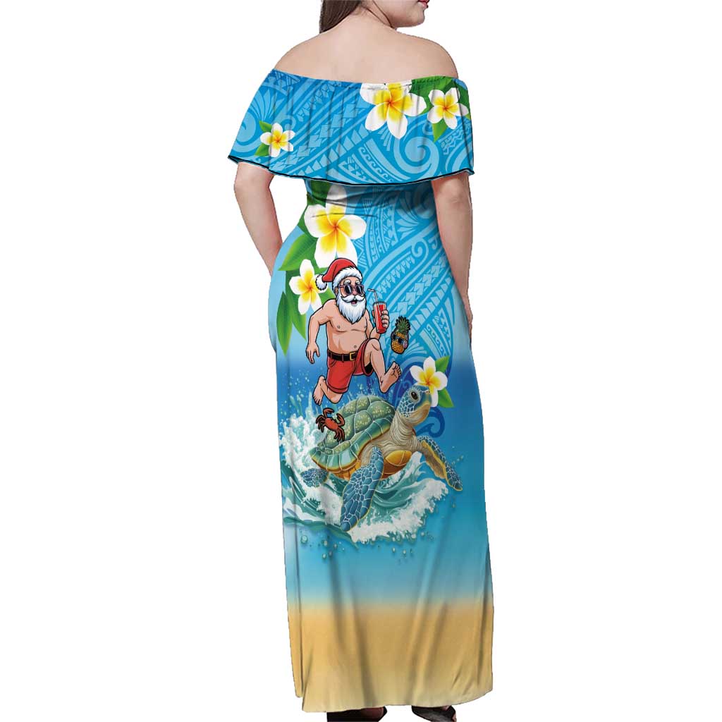 Polynesian Merry Christmas Family Matching Off Shoulder Maxi Dress and Hawaiian Shirt Funny Santa with Sea Turtle Beach Plumeria - Polynesian Pride