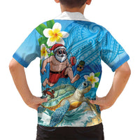Polynesian Merry Christmas Family Matching Off Shoulder Short Dress and Hawaiian Shirt Funny Santa with Sea Turtle Beach Plumeria - Polynesian Pride