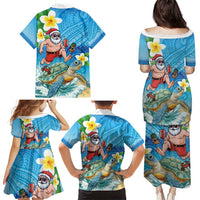 Polynesian Merry Christmas Family Matching Puletasi and Hawaiian Shirt Funny Santa with Sea Turtle Beach Plumeria - Polynesian Pride