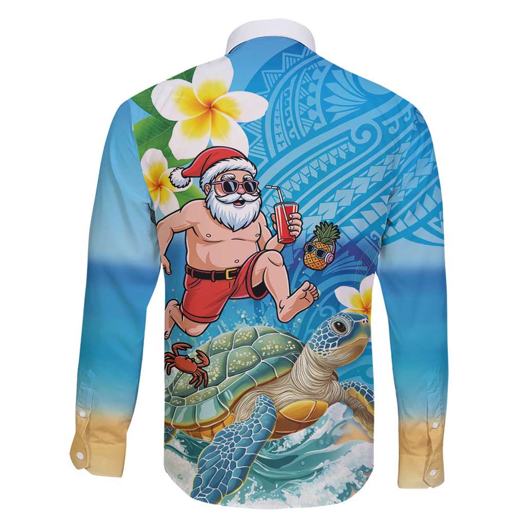 Polynesian Merry Christmas Family Matching Short Sleeve Bodycon Dress and Hawaiian Shirt Funny Santa with Sea Turtle Beach Plumeria - Polynesian Pride