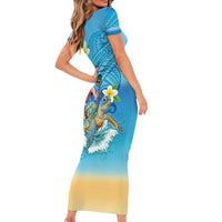 Polynesian Merry Christmas Family Matching Short Sleeve Bodycon Dress and Hawaiian Shirt Funny Santa with Sea Turtle Beach Plumeria - Polynesian Pride