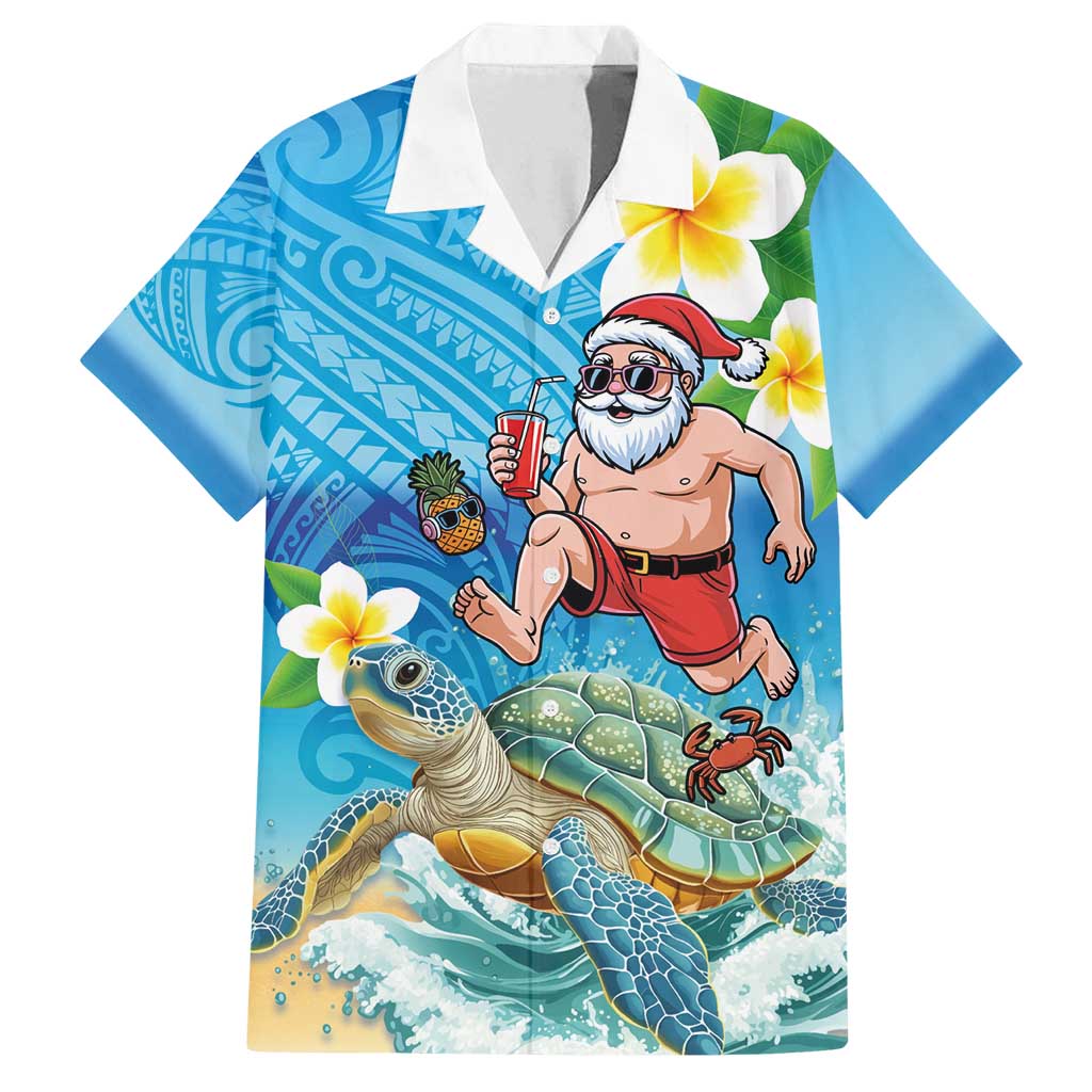 Polynesian Merry Christmas Family Matching Summer Maxi Dress and Hawaiian Shirt Funny Santa with Sea Turtle Beach Plumeria - Polynesian Pride