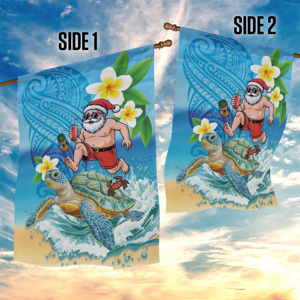 Polynesian Merry Christmas Garden Flag Funny Santa with Sea Turtle Beach Plumeria - Polynesian Pride