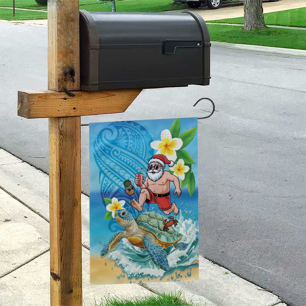 Polynesian Merry Christmas Garden Flag Funny Santa with Sea Turtle Beach Plumeria - Polynesian Pride