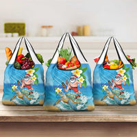 Polynesian Merry Christmas Grocery Bag Funny Santa with Sea Turtle Beach Plumeria - Polynesian Pride