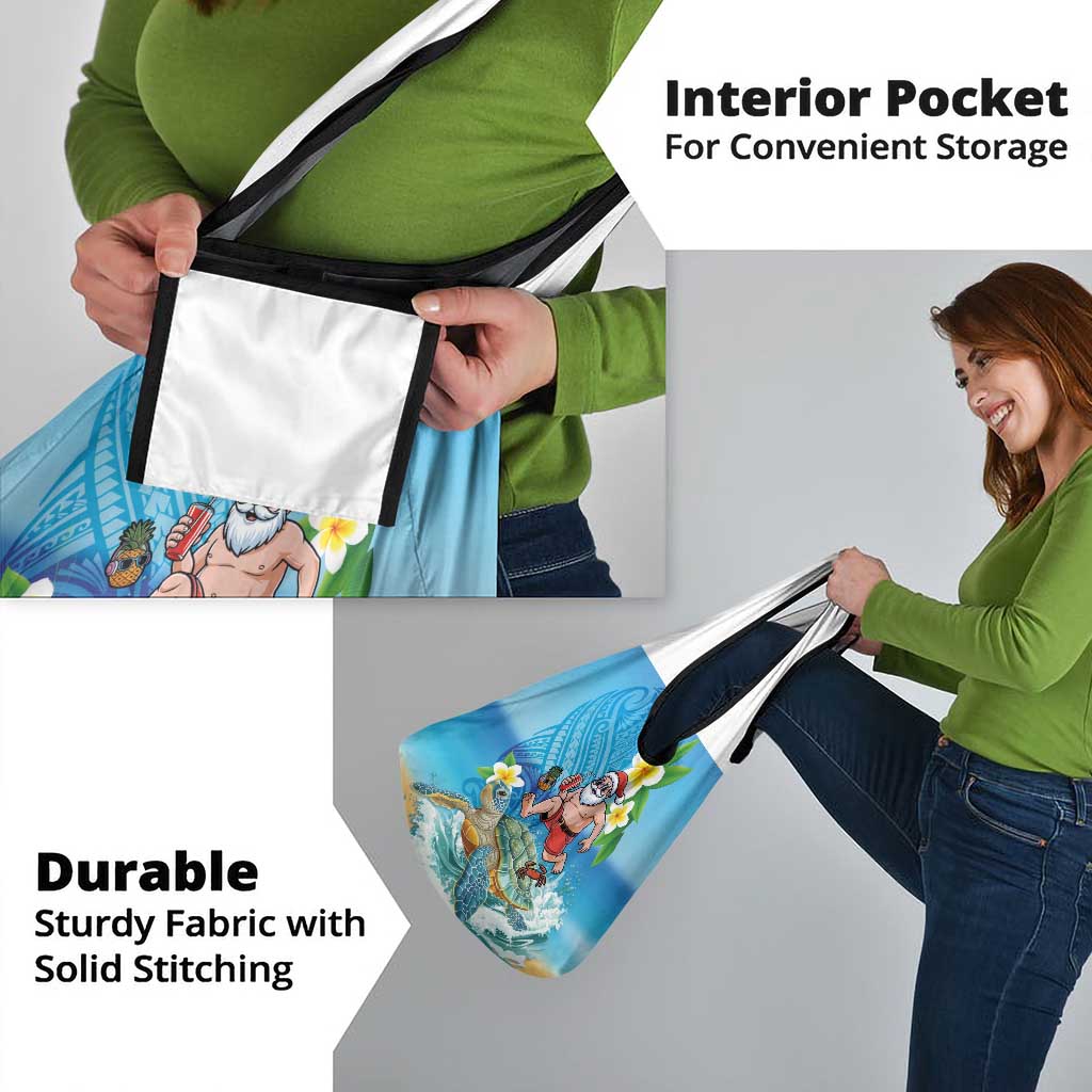 Polynesian Merry Christmas Grocery Bag Funny Santa with Sea Turtle Beach Plumeria - Polynesian Pride