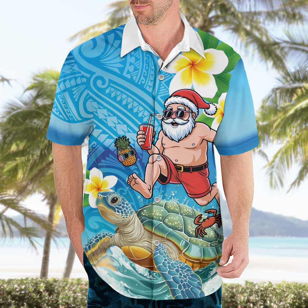 Polynesian Merry Christmas Hawaiian Shirt Funny Santa with Sea Turtle Beach Plumeria - Polynesian Pride