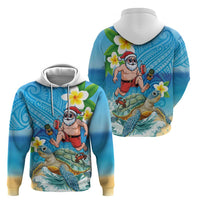Polynesian Merry Christmas Hoodie Funny Santa with Sea Turtle Beach Plumeria - Polynesian Pride