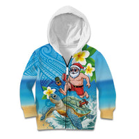 Polynesian Merry Christmas Kid Hoodie Funny Santa with Sea Turtle Beach Plumeria - Polynesian Pride