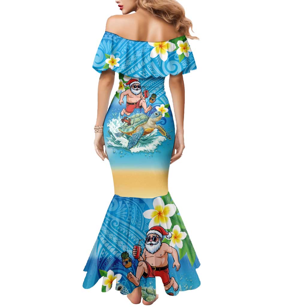 Polynesian Merry Christmas Mermaid Dress Funny Santa with Sea Turtle Beach Plumeria - Polynesian Pride