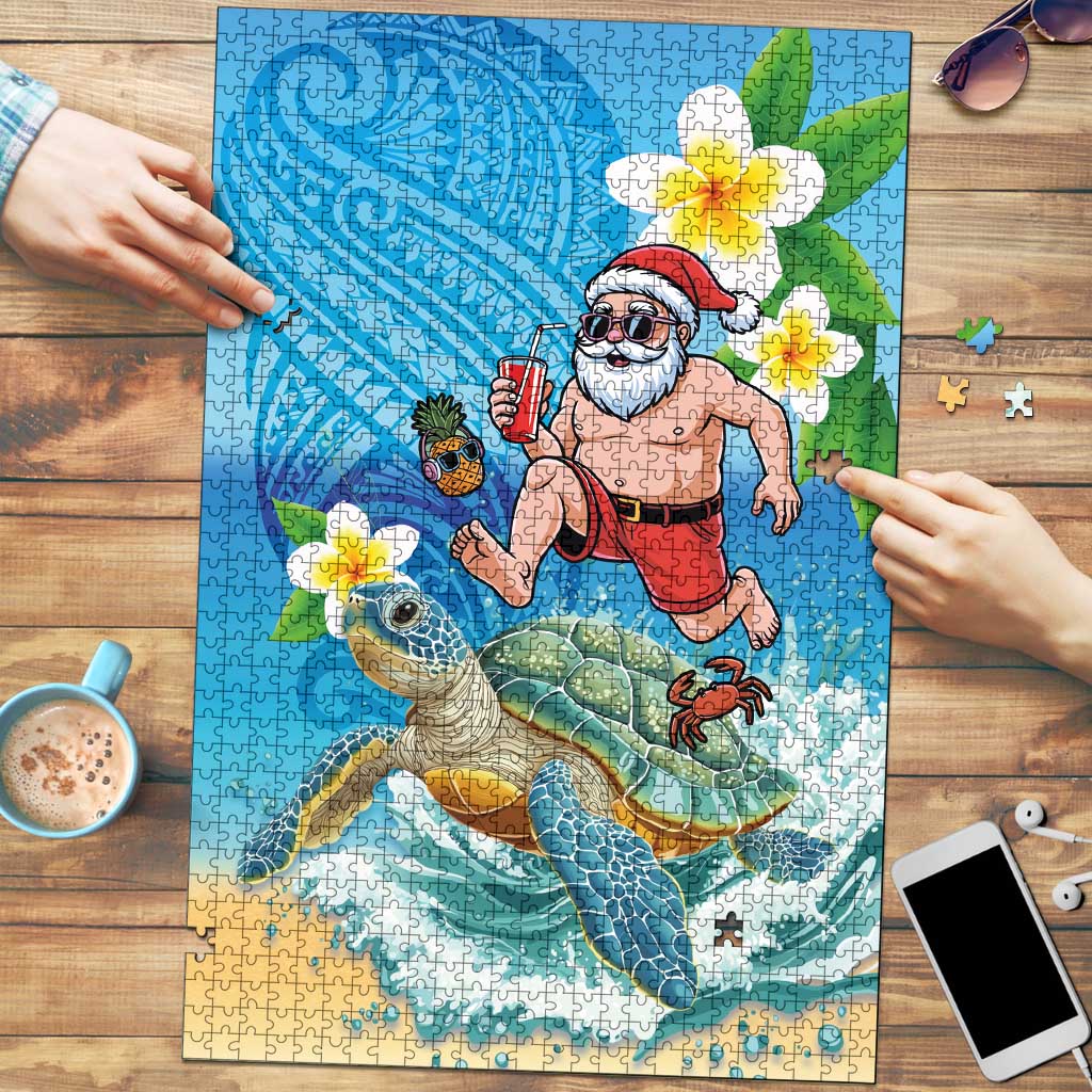 Polynesian Merry Christmas Puzzle Funny Santa with Sea Turtle Beach Plumeria - Polynesian Pride
