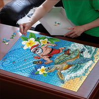 Polynesian Merry Christmas Puzzle Funny Santa with Sea Turtle Beach Plumeria - Polynesian Pride
