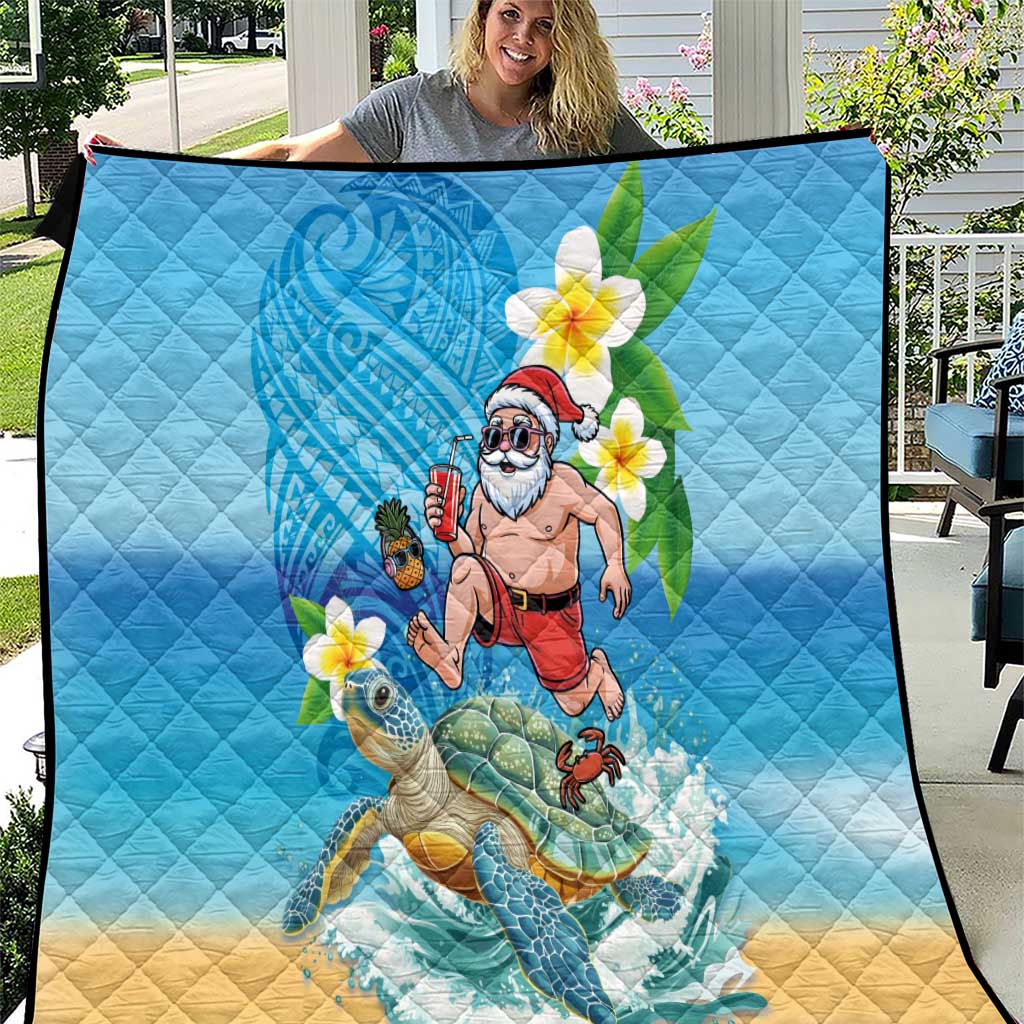 Polynesian Merry Christmas Quilt Funny Santa with Sea Turtle Beach Plumeria - Polynesian Pride