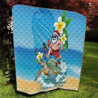 Polynesian Merry Christmas Quilt Funny Santa with Sea Turtle Beach Plumeria - Polynesian Pride
