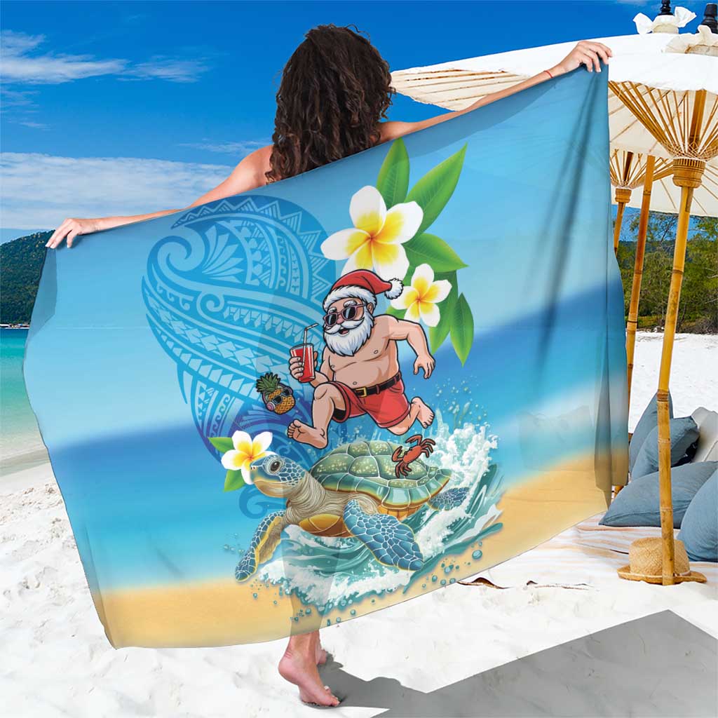 Polynesian Merry Christmas Sarong Funny Santa with Sea Turtle Beach Plumeria - Polynesian Pride