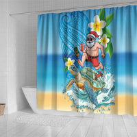 Polynesian Merry Christmas Shower Curtain Funny Santa with Sea Turtle Beach Plumeria - Polynesian Pride