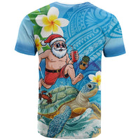 Polynesian Merry Christmas T Shirt Funny Santa with Sea Turtle Beach Plumeria - Polynesian Pride