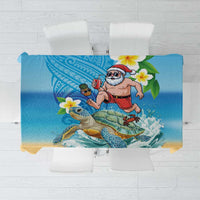 Polynesian Merry Christmas Tablecloth Funny Santa with Sea Turtle Beach Plumeria - Polynesian Pride