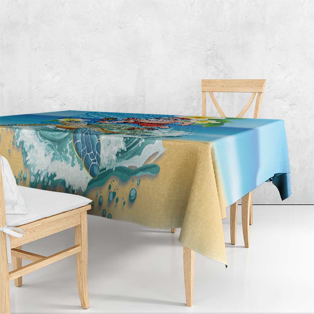 Polynesian Merry Christmas Tablecloth Funny Santa with Sea Turtle Beach Plumeria - Polynesian Pride