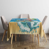 Polynesian Merry Christmas Tablecloth Funny Santa with Sea Turtle Beach Plumeria - Polynesian Pride