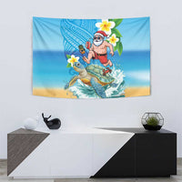 Polynesian Merry Christmas Tapestry Funny Santa with Sea Turtle Beach Plumeria - Polynesian Pride
