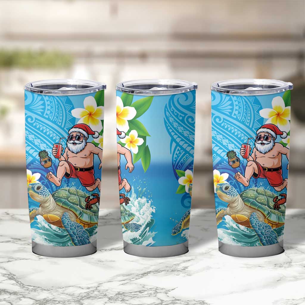 Polynesian Merry Christmas Tumbler Cup Funny Santa with Sea Turtle Beach Plumeria - Polynesian Pride