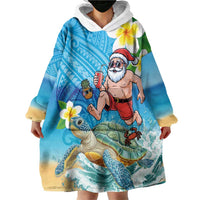 Polynesian Merry Christmas Wearable Blanket Hoodie Funny Santa with Sea Turtle Beach Plumeria - Polynesian Pride