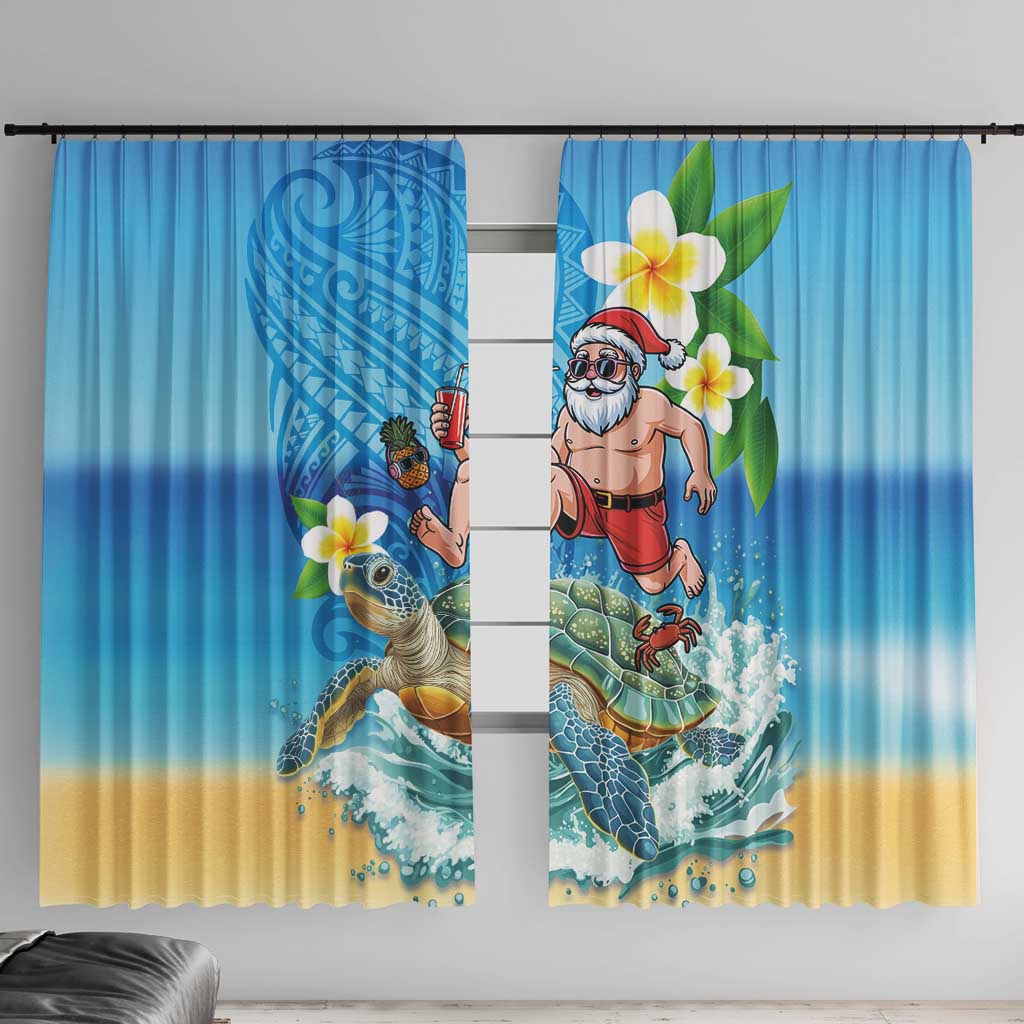 Polynesian Merry Christmas Window Curtain Funny Santa with Sea Turtle Beach Plumeria - Polynesian Pride