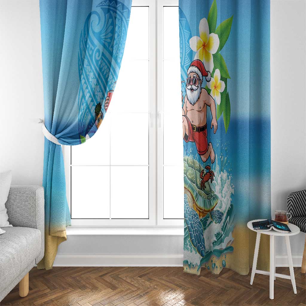 Polynesian Merry Christmas Window Curtain Funny Santa with Sea Turtle Beach Plumeria - Polynesian Pride