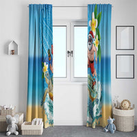 Polynesian Merry Christmas Window Curtain Funny Santa with Sea Turtle Beach Plumeria - Polynesian Pride