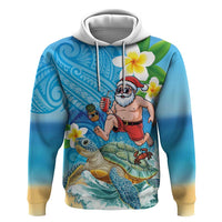 Polynesian Merry Christmas Zip Hoodie Funny Santa with Sea Turtle Beach Plumeria - Polynesian Pride
