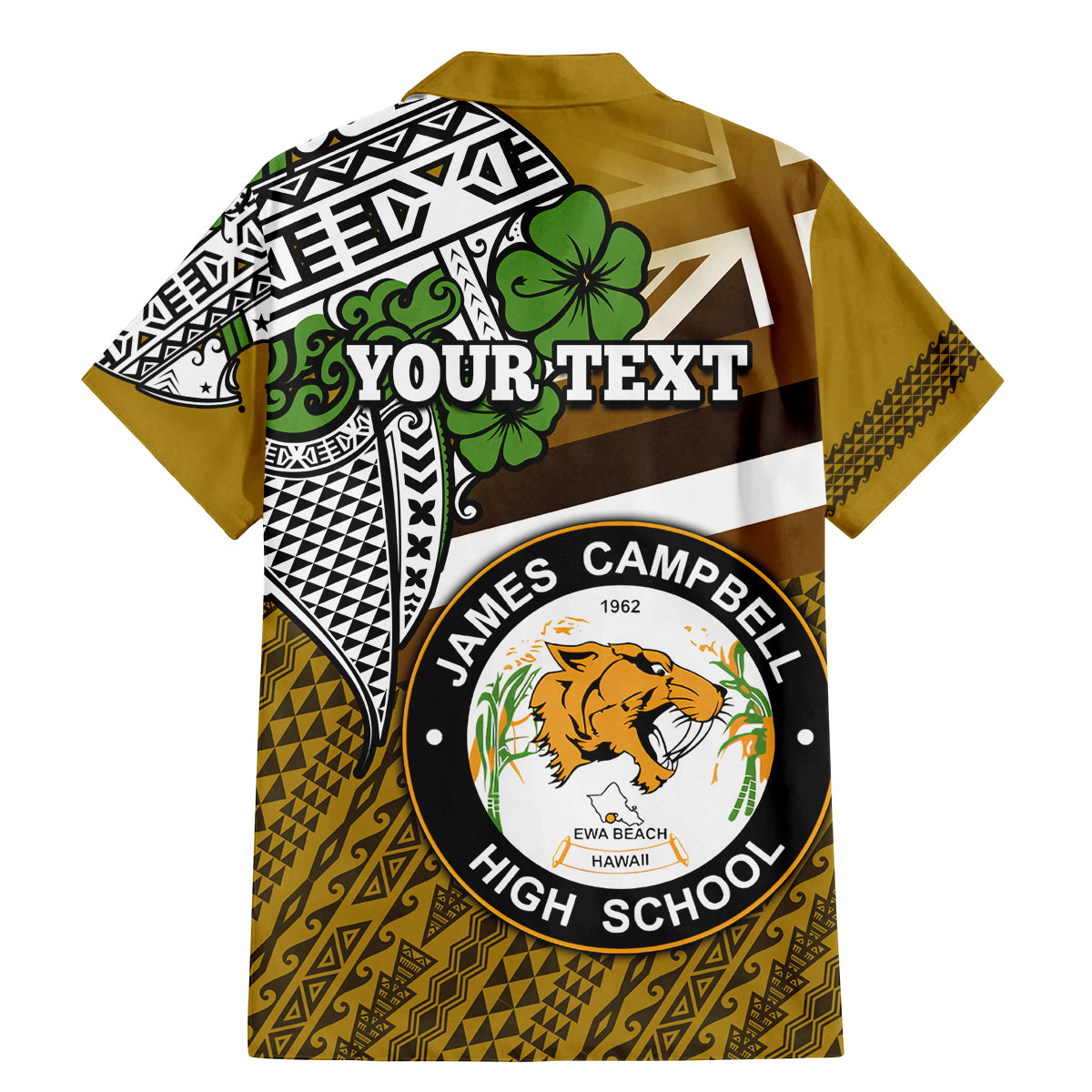 Hawaii James Campbell High School Family Matching Mermaid Dress and Hawaiian Shirt Kakau Pattern Gold Color Version LT03 - Polynesian Pride