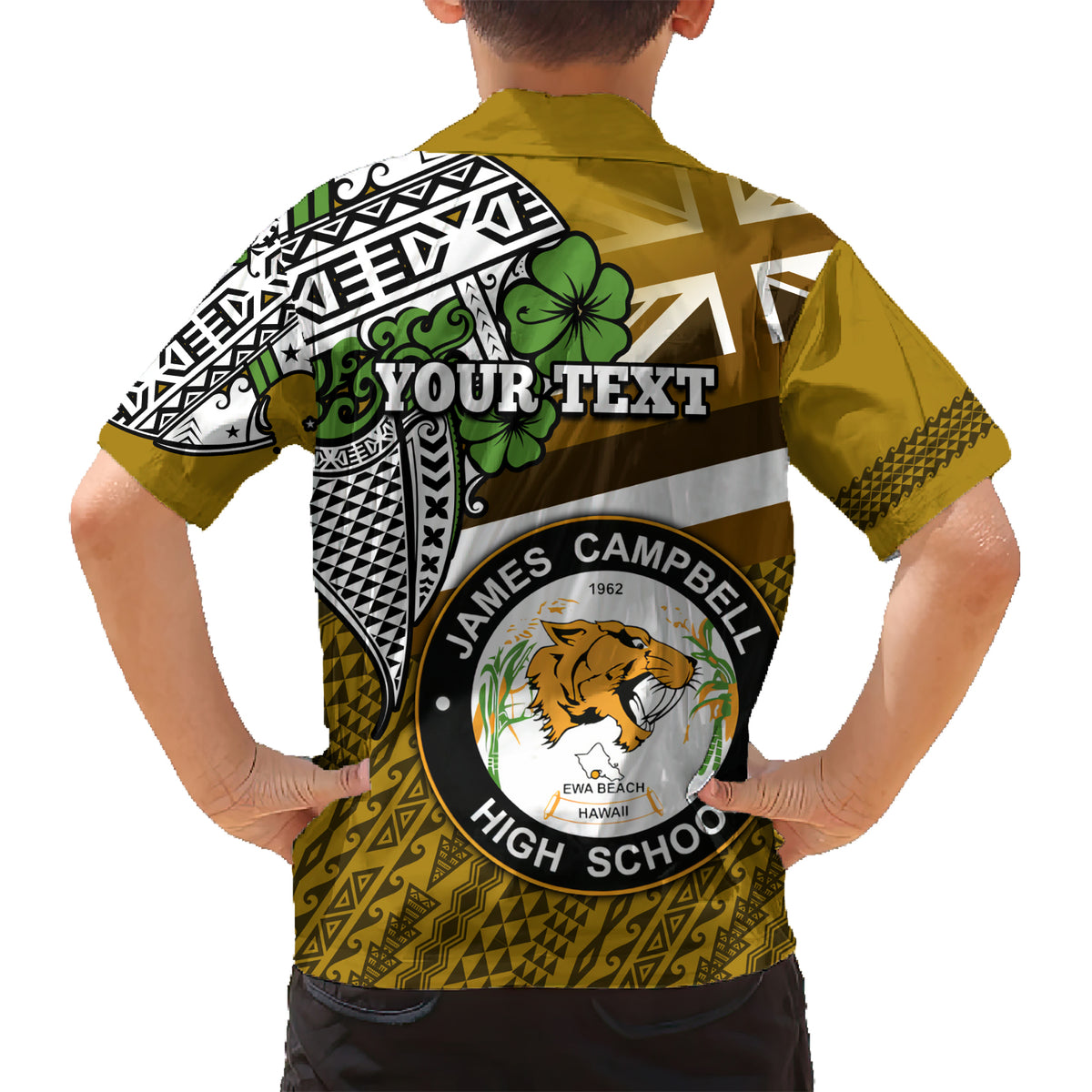 Hawaii James Campbell High School Kid Hawaiian Shirt Kakau Pattern Gold Color Version LT03 - Polynesian Pride
