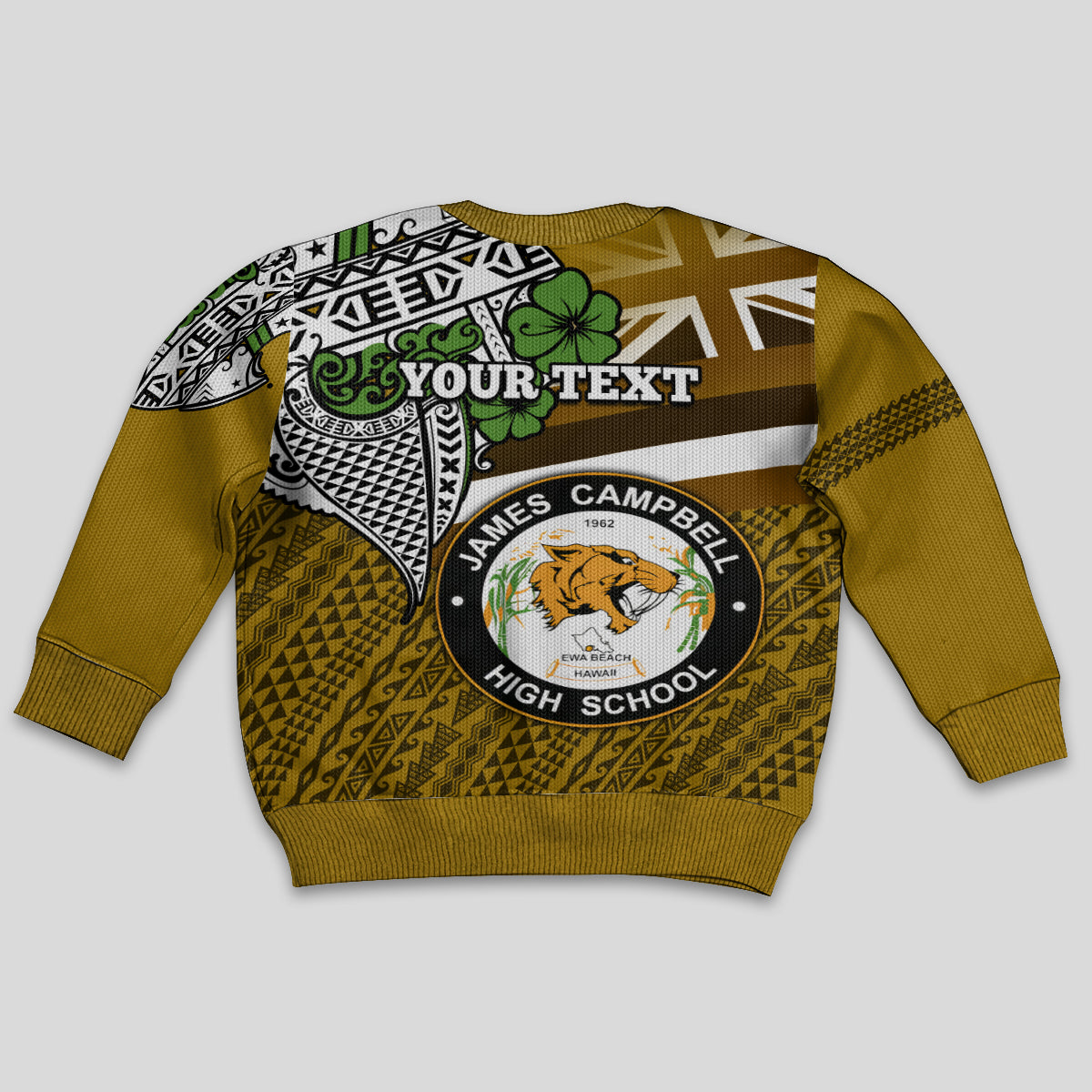 Hawaii James Campbell High School Kid Ugly Christmas Sweater Kakau Pattern Gold Color Version LT03 - Polynesian Pride