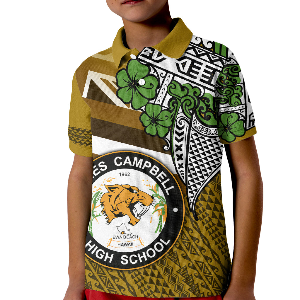 Hawaii James Campbell High School Kid Polo Shirt Kakau Pattern Gold Color Version LT03 Kid Gold - Polynesian Pride
