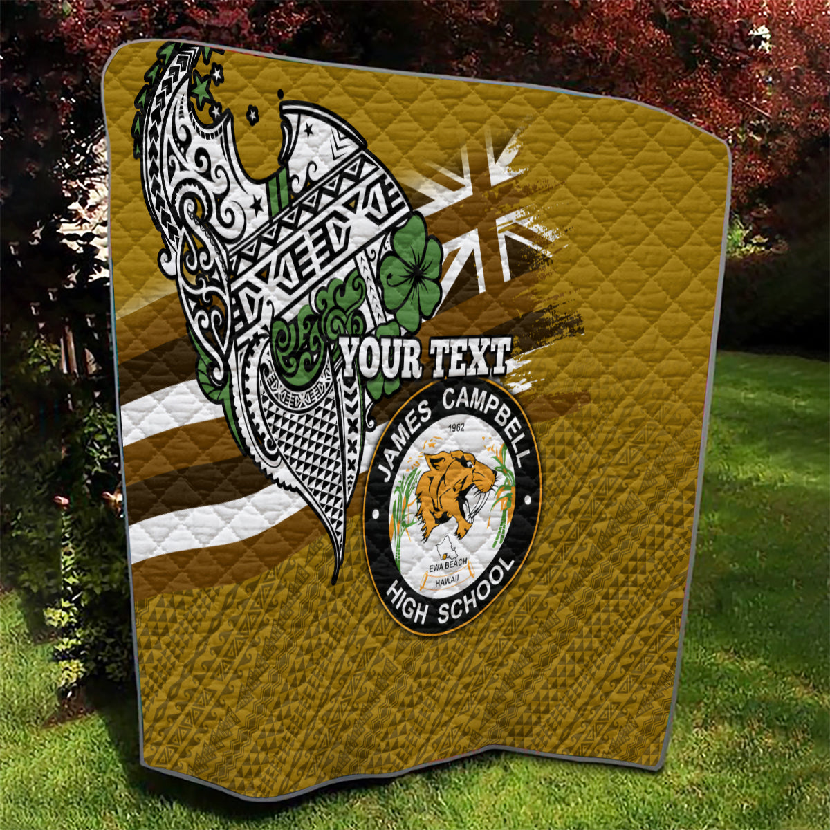 Hawaii James Campbell High School Quilt Kakau Pattern Gold Color Version LT03 - Polynesian Pride