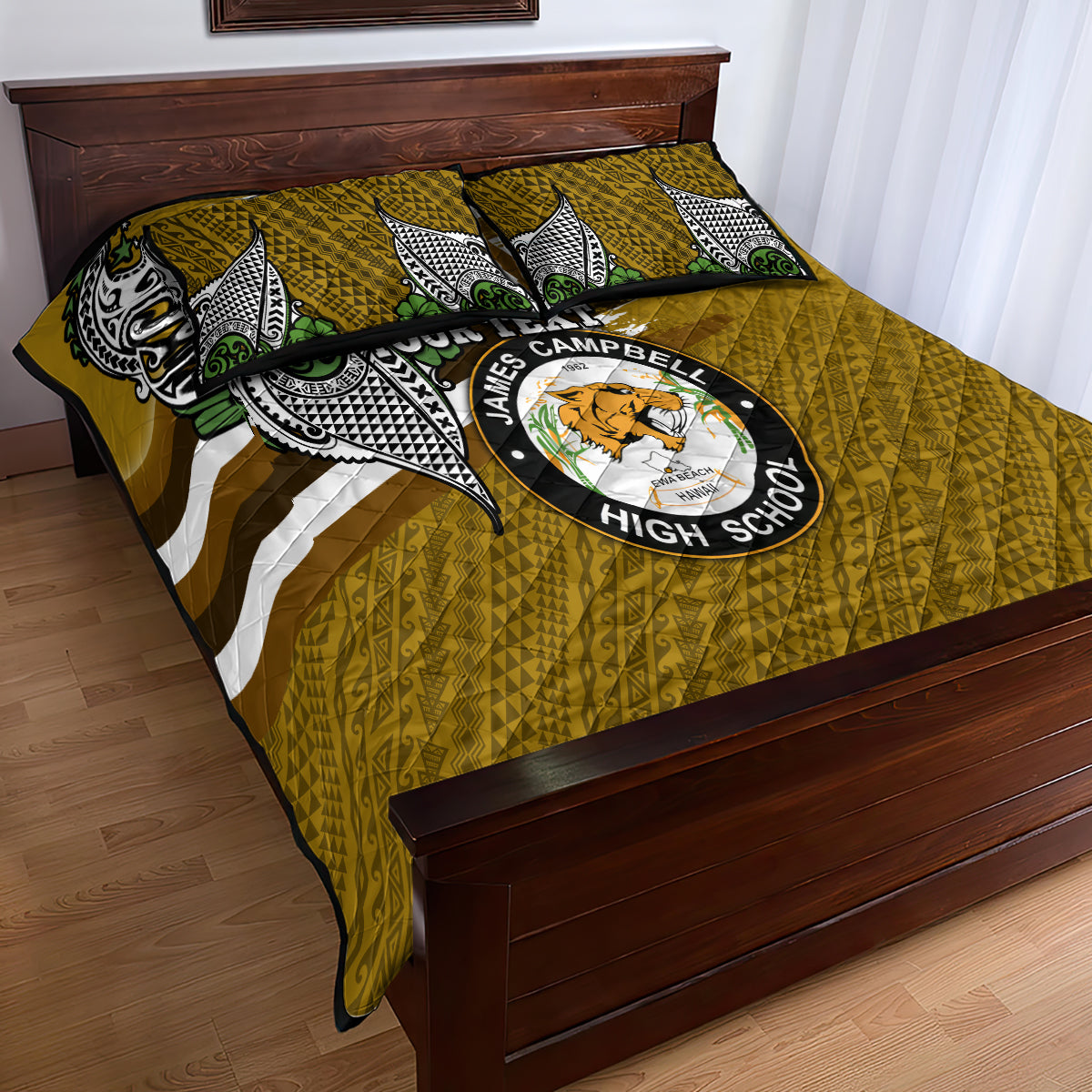 Hawaii James Campbell High School Quilt Bed Set Kakau Pattern Gold Color Version LT03 - Polynesian Pride