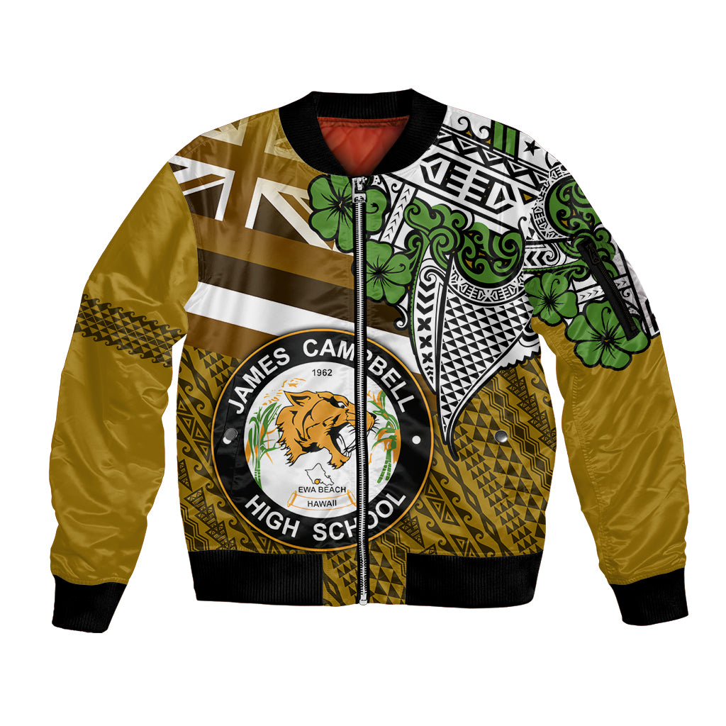 Hawaii James Campbell High School Sleeve Zip Bomber Jacket Kakau Pattern Gold Color Version LT03 Unisex Gold - Polynesian Pride