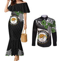 Hawaii James Campbell High School Couples Matching Mermaid Dress and Long Sleeve Button Shirt Kakau Pattern Black Version LT03 Black - Polynesian Pride