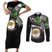 Hawaii James Campbell High School Couples Matching Short Sleeve Bodycon Dress and Long Sleeve Button Shirt Kakau Pattern Black Version LT03 Black - Polynesian Pride